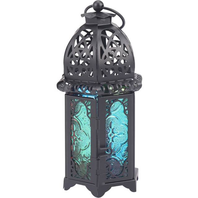 Classic Moroccan Decor Windproof Candle Holders Votive Iron Glass Hanging Candlestick Lantern Home Wedding Decor?Black?