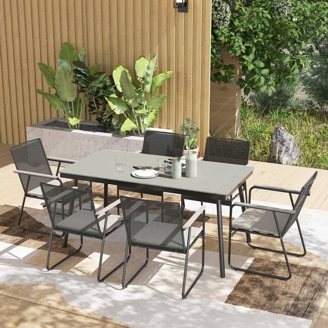 Outsunny 6 Seater Rattan Garden Dining Set Grey