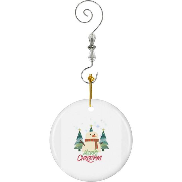 (Merry Christmas Snowman ? Cute Festive Holiday With Christmas Trees Snowflakes_2947) Christmas Ornaments Ceramic with Crystal Hook Xmas Handmade Tree