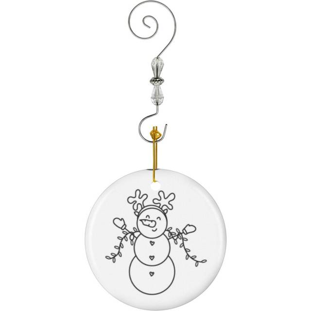 (Reindeer Snowman - Festive Holiday Art_1078) Christmas Ornaments Ceramic with Crystal Hook Xmas Handmade Tree Decorations KeepsakeÂGifts Stocking St