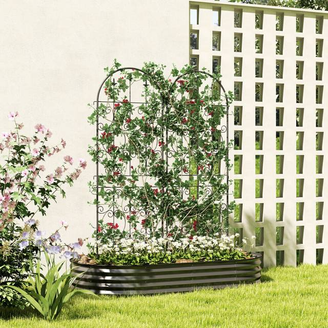 Outsunny Set of 2 Metal Garden Trellis, Outdoor Trellis Panels, 150 x 50 cm, Black