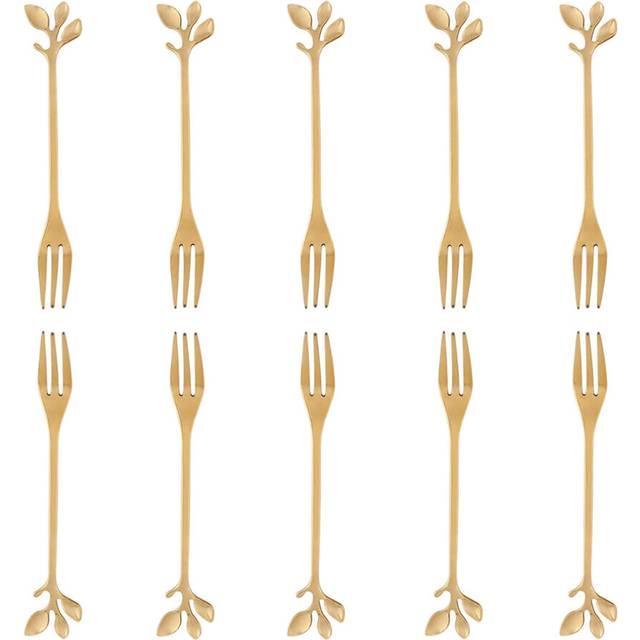 10 Pcs Stainless Steel Leaf Cake Fruit Forks Set Tasting Dessert Forks Kitchen Accessory Wedding Party Golden