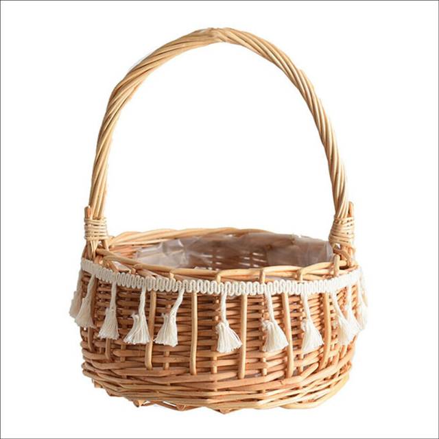 Woven Storage Basket and Ribbon Wedding Flower Girl Baskets Wicker Rattan Garden Decor
