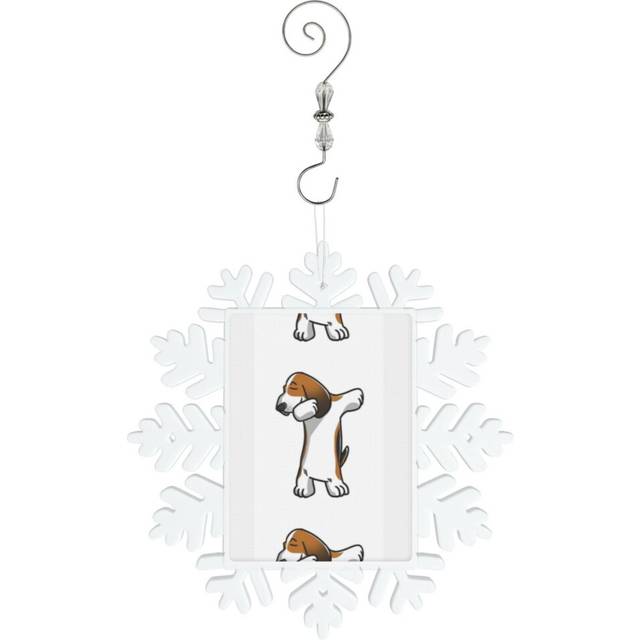 (Funny Dabbing Basset Hound Dog=7418) Christmas Ornament Snowflake Tree Decoration Car Hanging Charm Gift with Hook Keepsake for Friends Family