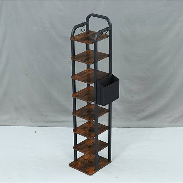 Narrow Shoe Rack, 8 Tier Vertical Shoe Shelves, Slim Shoe Stand for Closet, Entryway, Shoe Storage, Free Standing, Adjustable, with 3 Hooks