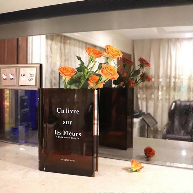 (2, One size) Brand New Modern Clear Book Vase Nordic Home Creative 15x20x4cm School Multicolor Modern Acrylic Vases 2023 Hotsale!