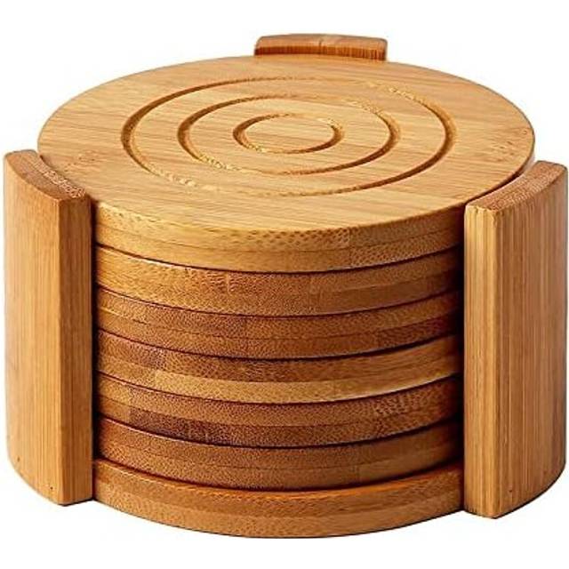MantraRaj Drink Coasters Set Of 6 With Holder Handmade Bamboo Coasters For Coffee Tea Mugs Cups Wine Glasses