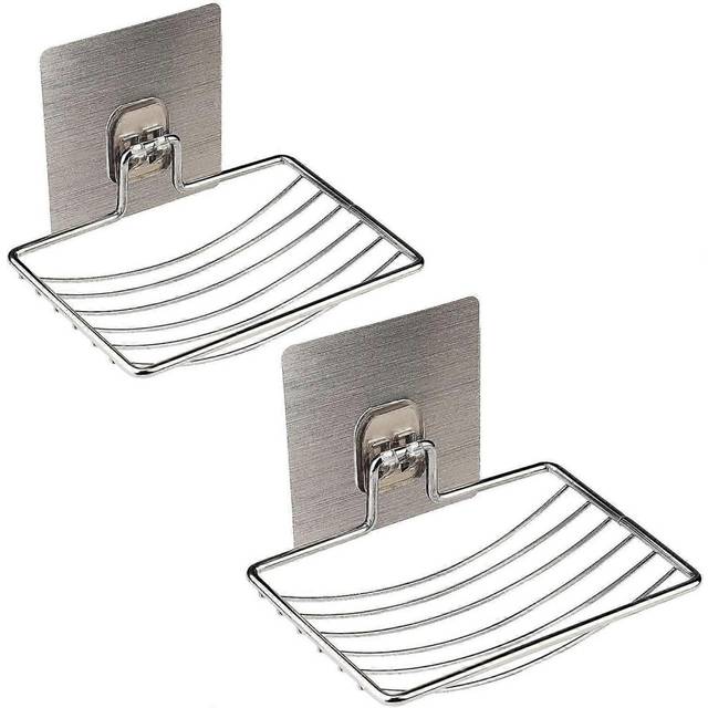 (As show, One size) soap dish holder, 2 pack self adhesive wall mounted soap sponge holder stainless steel storage saver rack home kitchen bathroom sh