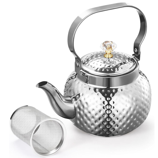 Teapot with Infuser 1.2 L,Kettle Removable Filter,Silver