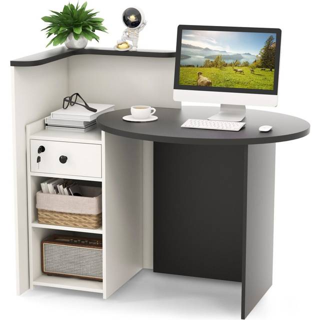 Reception Desk Front Computer Table Space Saving Corner Writing Desk Workstation