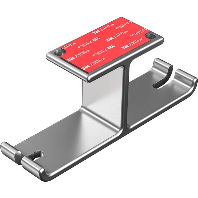 Headphone Stand - Silver.Adhesive under-desk dual headphone holder mounting accessory compatible with all headphones