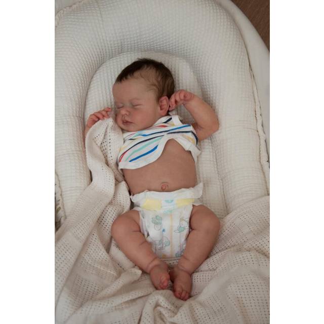 (Boy Body, 45cm) 45CM Newborn Baby Doll Reborn Loulou Asleep Soft Cuddly Body Lifelike 3D Skin High Quality Handmade Doll