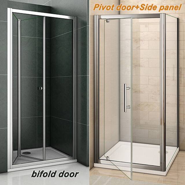 Aica bi fold pivot shower door enclosure and tray walk in glass screen cubicle