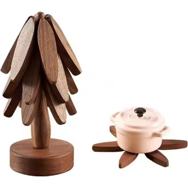 (B) Wooden Trivets for Hot Dishes Folding Tree Shape