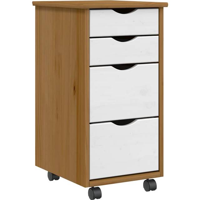 vidaXL Rolling Cabinet with Drawers MOSS Honey Brown Solid Wood Pine