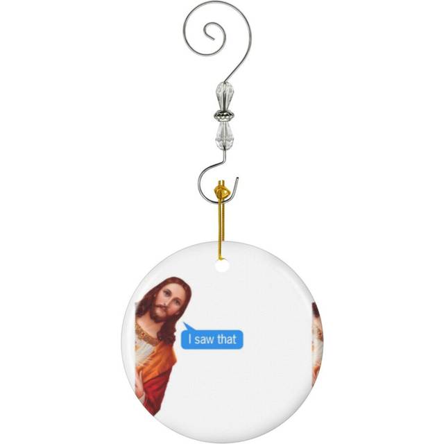 (Jesus Peeking I Saw That Funny Christian-8574) Christmas Ornaments Ceramic Charm with Hook Crystal Handmade Xmas Tree Decorations KeepsakeÂStocking