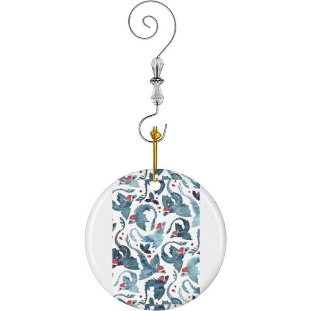 (Dragon Fire Blue Christmas Holly-8953) Christmas Ornaments Ceramic Charm with Hook Crystal Handmade Xmas Tree Decorations KeepsakeÂStocking Stuffer