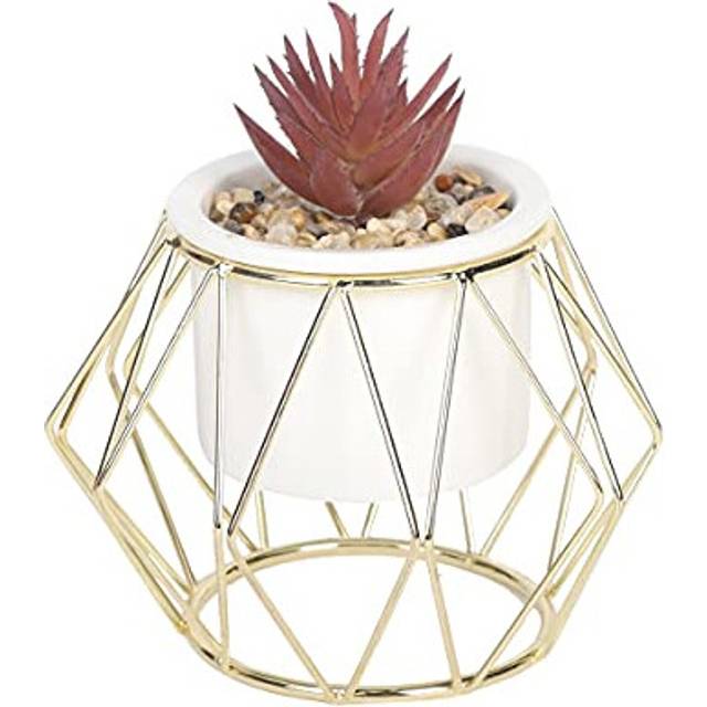 Sleepdown Halo Deep Purple Succulent Artificial Faux Plant Gold Cage Stand for Home Office Bathroom Decor Indoor Decoration Aesthetics