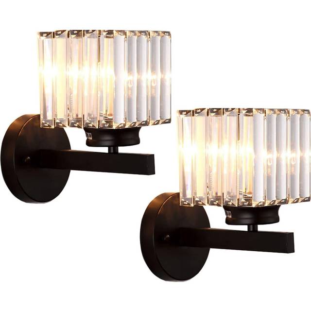 2PCS Modern Wall Light Lamp Retro Wall Sconce Crystal Wall Light Retro Glass Wall Lamp for Hallway Kitchen Black E27