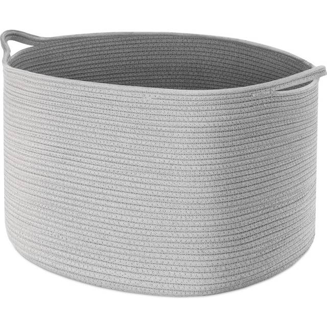 Grey Storage Basket, 50x35 CM Extra Large Blanket Basket for Living Room, Bedroom, Foldable Laundry Basket with Sturdy Handles, Toy Storage for Kids