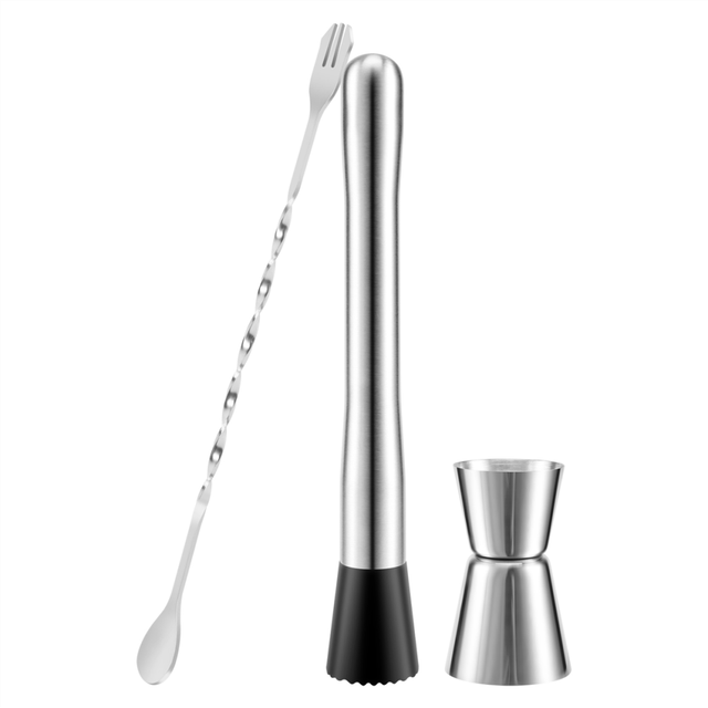 Stainless Steel Cocktail Muddler, Mixing Spoon, Jigger Set, Bar Tool set for Wine Drink Shaker