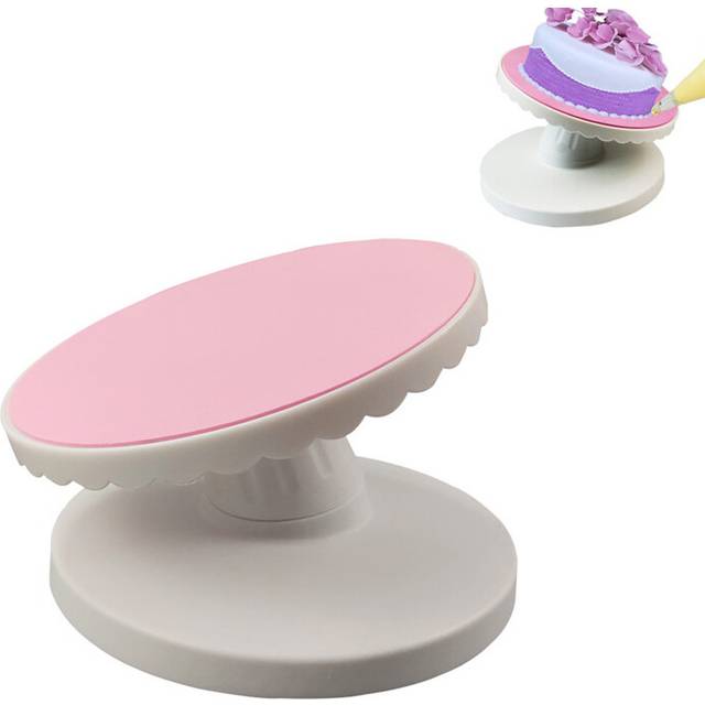 Cake decoration - rotating stand, cake stand, rotating cake stand, cake turntable, adjustable, tiltable (pink/white)