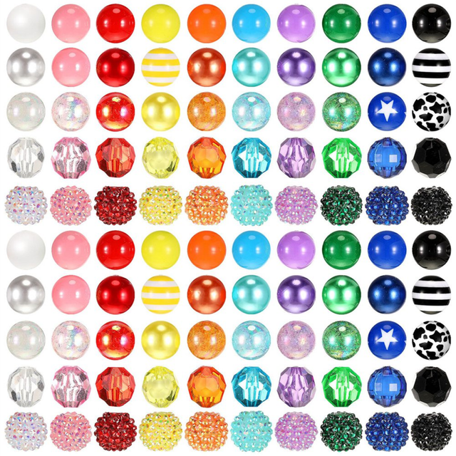 100 Pcs 20mm Beads for Pens Rhinestone Beads Bubblegum Beads