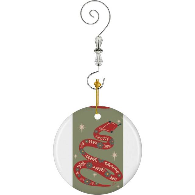 (Christmas Snake Folk Art_461) Christmas Ornaments Ceramic with Crystal Hook Xmas Handmade Tree Decorations KeepsakeÂGifts Stocking Stuffer
