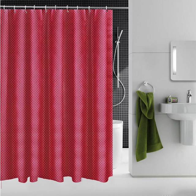 (Burgundy) Extra Long Bathroom Shower Diamond Curtain With Hooks Waterproof Curtain