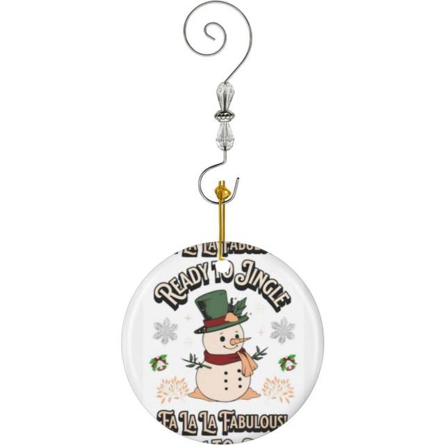 (Ready To Jingle Fa La La Fabulous - Cute Snowman Christmas Design_5758) Christmas Ornaments Ceramic with Crystal Hook Xmas Handmade Tree Decorations
