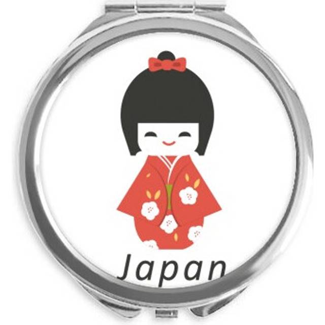 Traditional Japanese Local Little Girl Toy Hand Compact Mirror Round Portable Pocket Glass