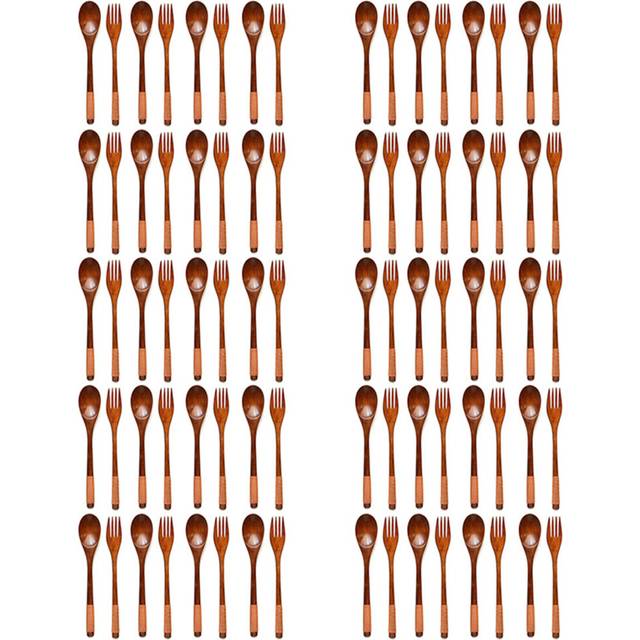 80 Pieces Wooden 9 Inch Japanese Spoon Fork Set Kitchen Tableware Natural Wood Cutlery Wooden Dinner Cutlery Set