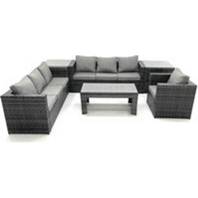 Fimous 7 Seater Rattan Garden Furniture Set Outdoor Lounger Sofa with Coffee Table Armchair 2 Side Tables Dark Grey Mixed
