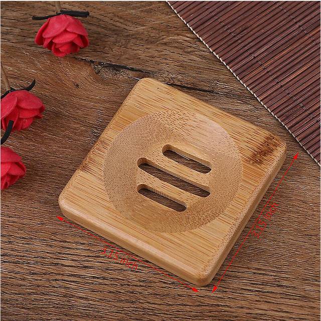 (Square, One size) Natural Bamboo Wood Bathroom Shower SoapTray Dish Storage Holder Plate Container