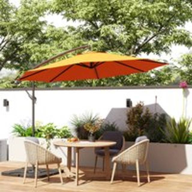Outsunny 3(m) Banana Parasol Cantilever Umbrella Garden w/ Base Weights, Orange