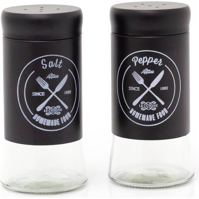 Vintage Style Glass Salt & Pepper Set | Retro Salt and Pepper Pots Salt and Pepper Shakers | 2 Piece Black Cruet Set Salt and Pepper