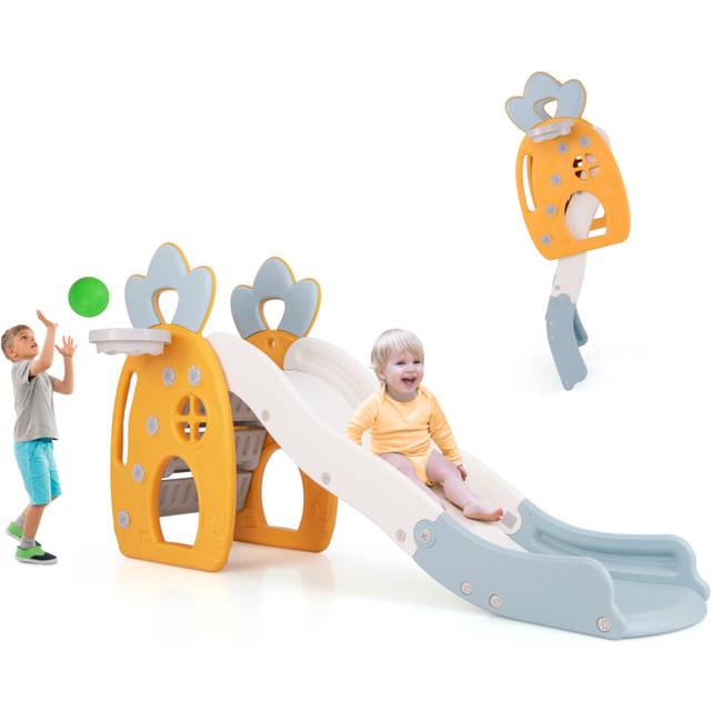Indoor Foldable Kids Slide w/Pineapple-Theme Climber Ball & Hoop
