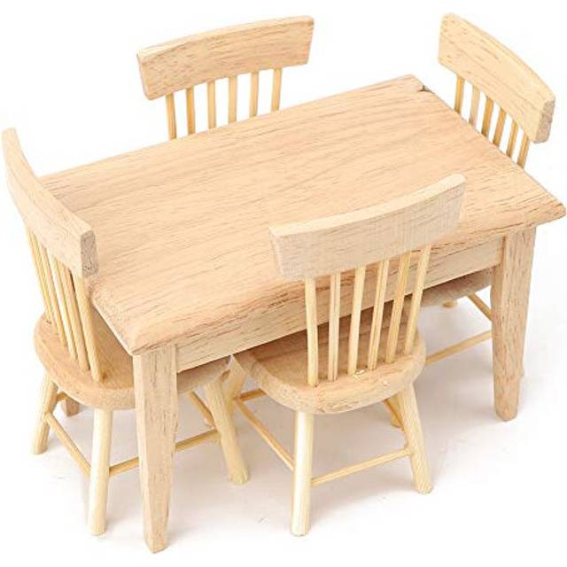 1:12 Dollhouse Miniature Simulated Table Chair,Dining Desk Chair Wooden Furniture Set Mini Furniture Model Toy Accessory(Wood Color)(Table and chair