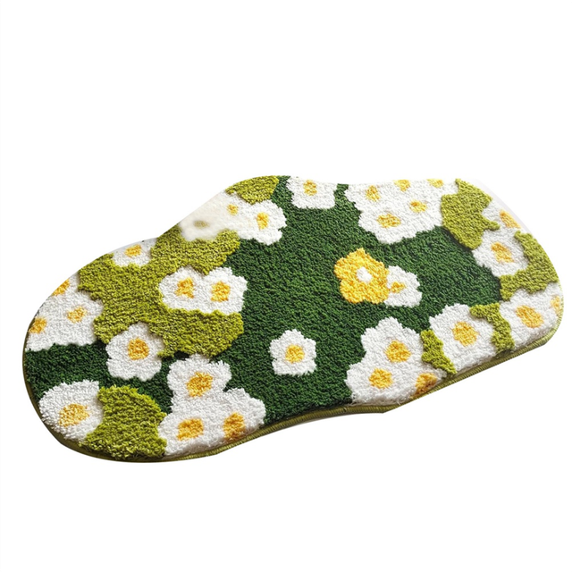 Cute Moss Floral Bathroom Rug, Plant Toilet Rug, Flower Bath Mat