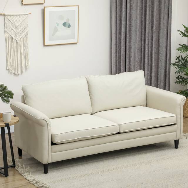 Homcom - Modern 3 Seater Sofa for Living Room, Fabric Couch Settee, Cream