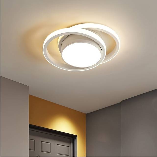 (White) Chic Dual-Circle LED Ceiling Light - Energy-Efficient & Durable, Easy Install for Bedroom, Bathroom, Kitchen - Wide Voltage Range, 3-Color Cha