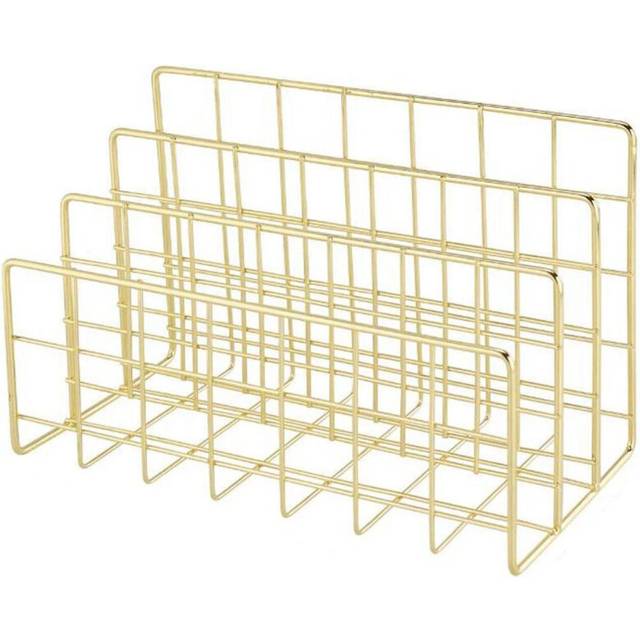 Metal Mesh Desk Organizer Desktop Letter Sorter Mail Tray File Organiser Office Home Bookends Book Holder -Gold