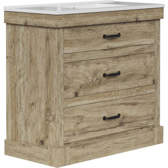 36&#34; Donovan Vanity With White Sink 1 Pull Down And 2 Drawers Light Oak - Cream (87mm H X 47mm W X 92mm D)