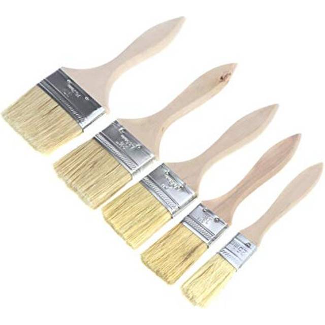 5pcs Chip Paint Brush Set Natural Bristle Thick Brushes Wooden Handle Paint Tool for Wall Furniture Art Decor (Assorted Size)