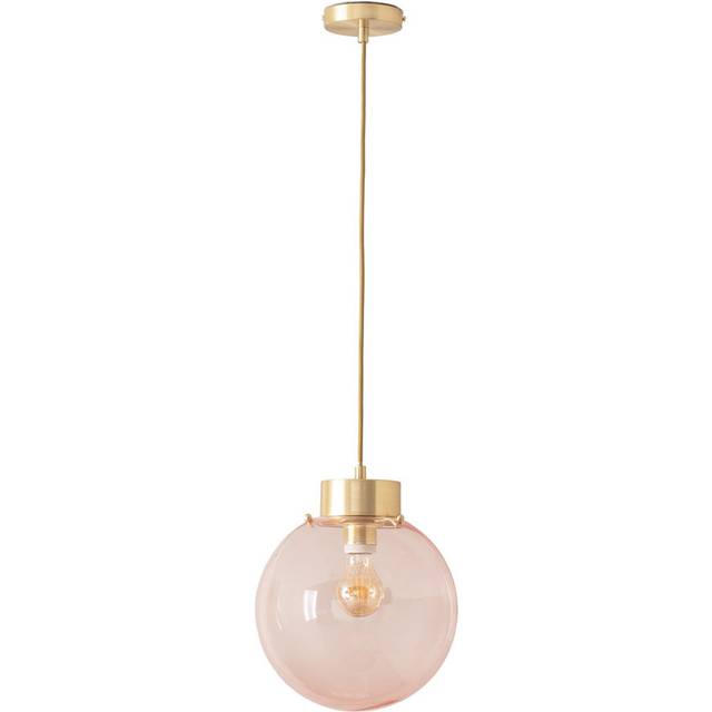 Frenchie Pink Glass Globe Capped Ceiling Pendant Light - Brushed Gold