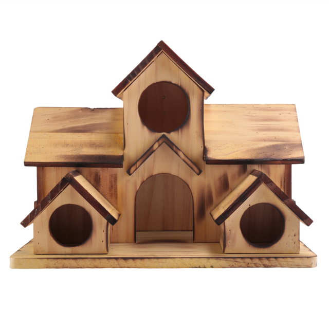 Hanging Wooden Bird House for Outside 6 Hole Courtyard Backyard Decorations