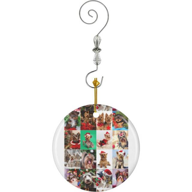 (Little Yorkies Christmas Photo Collage_7860) Christmas Ornaments Ceramic with Crystal Hook Xmas Handmade Tree Decorations KeepsakeÂGifts Stocking St