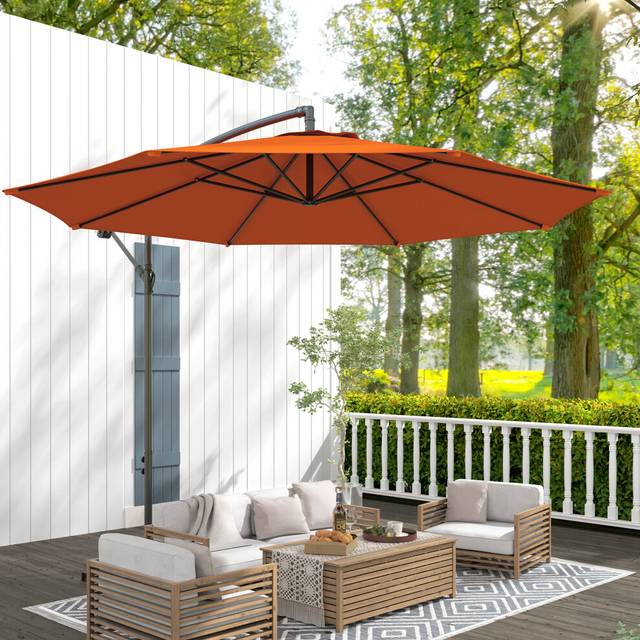 Outsunny Orange Banana Cantilever Parasol with Base 3m