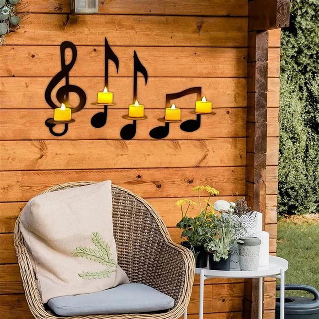 4Pc Music Notes Candle Holders-Wall Mount Hanging Candlestick Holders