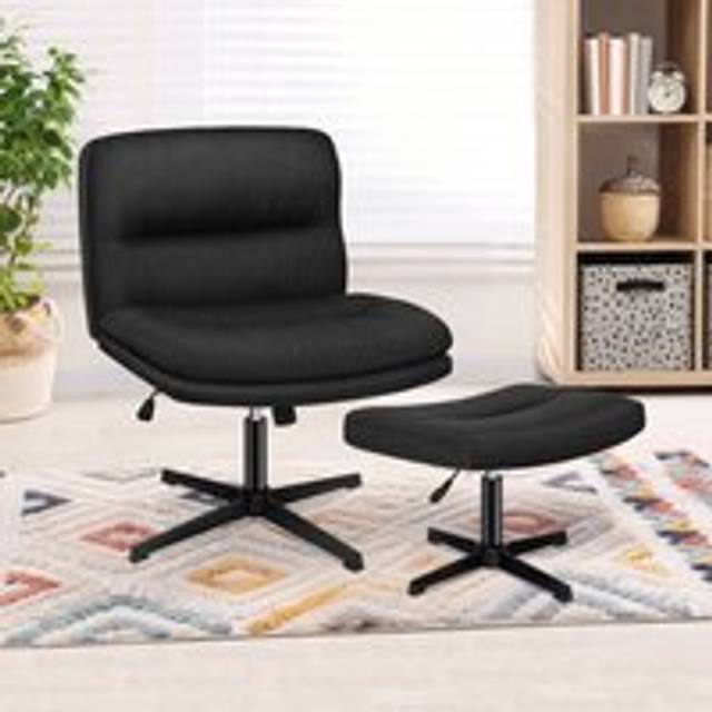 Elfordson office chair computer seat cross-legged work ottoman fabric black